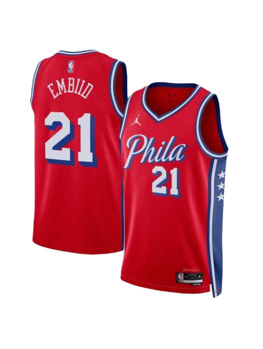 PHILADELPHIA 76ERS STATEMENT EDITION SWINGMAN JERSEY – RED – JOEL EMBIID