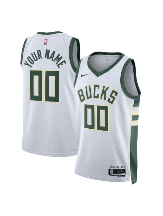 MILWAUKEE BUCKS ASSOCIATION EDITION SWINGMAN JERSEY – WHITE – CUSTOM NAME & NUMBER